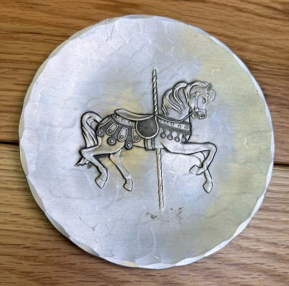 Vintage Wendell August Forge USA Pewter Coaster Carousel Horse Design